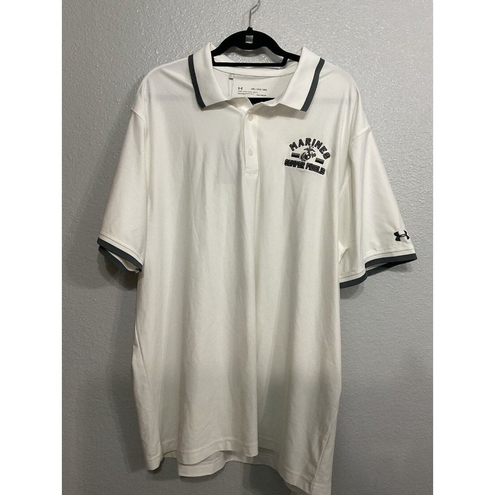Under Armour UPF 50 Marines Semper Fidelis UV Golf  Polo White W/Gray Trim 3XL